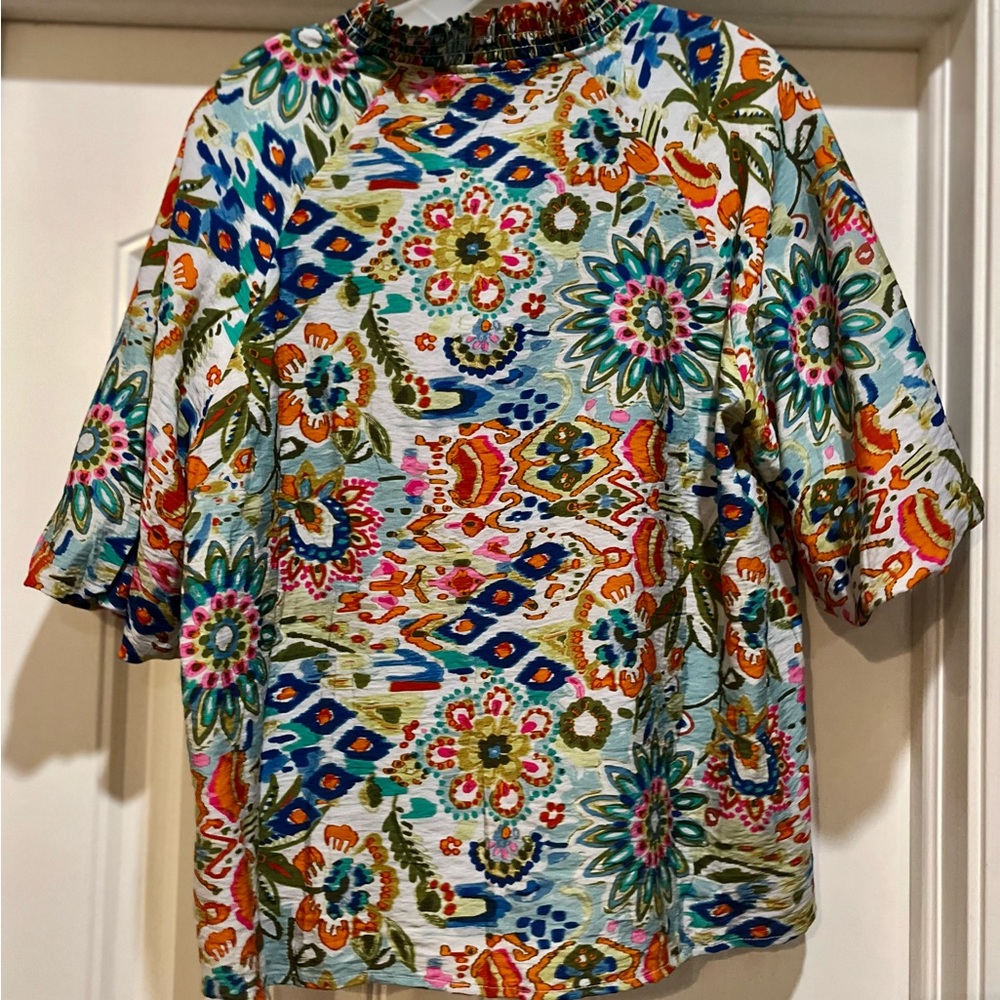 NWT THML Multi-Color Floral Stripe V-Neck Women's Top - Picture 5 of 6
